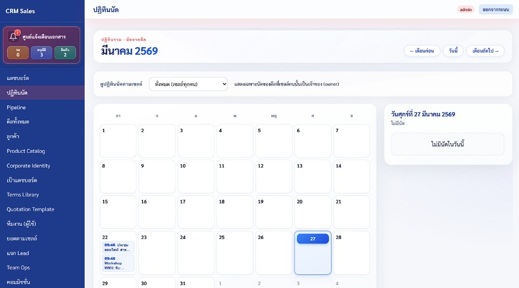 ตัวอย่างหน้าปฏิทินนัด CRM Sales